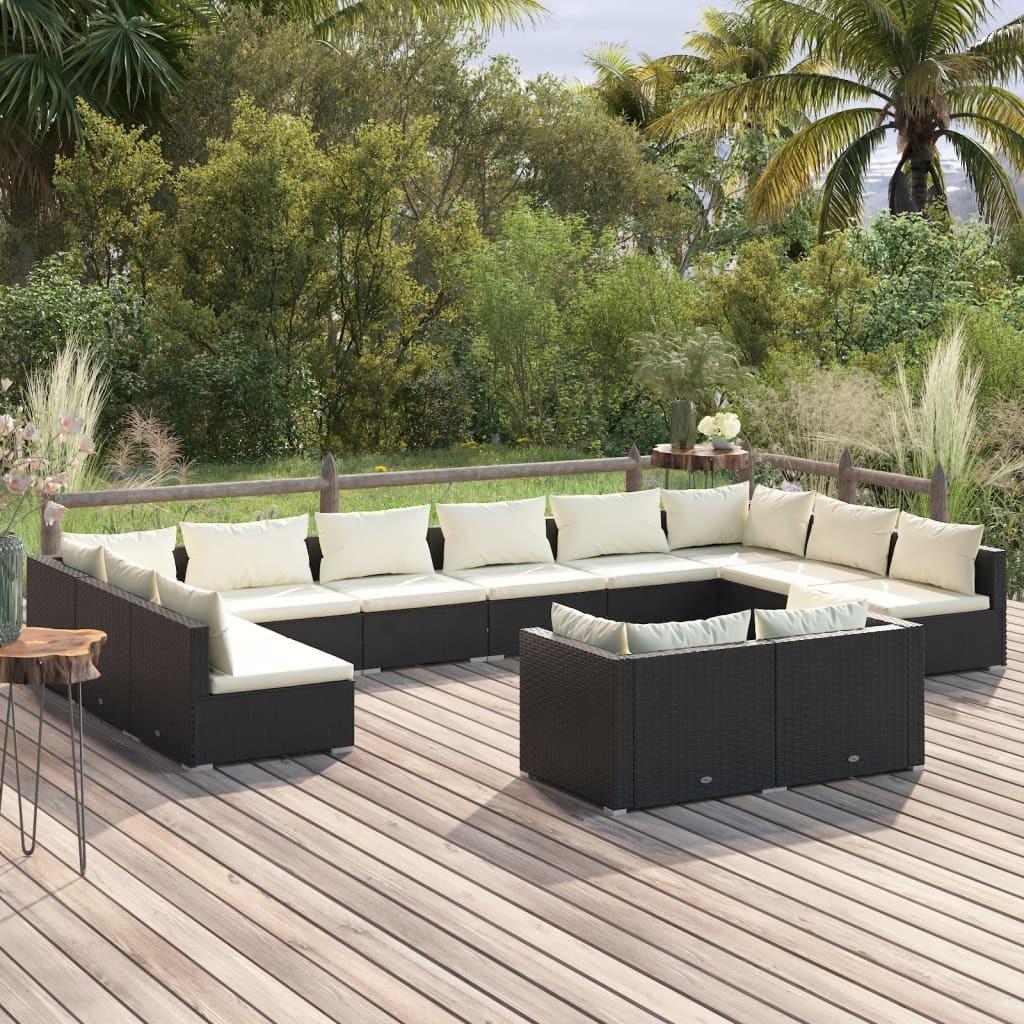 Loungesæt til haven 12 dele med hynder polyrattan sort