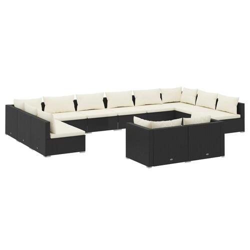 Loungesæt til haven 12 dele med hynder polyrattan sort