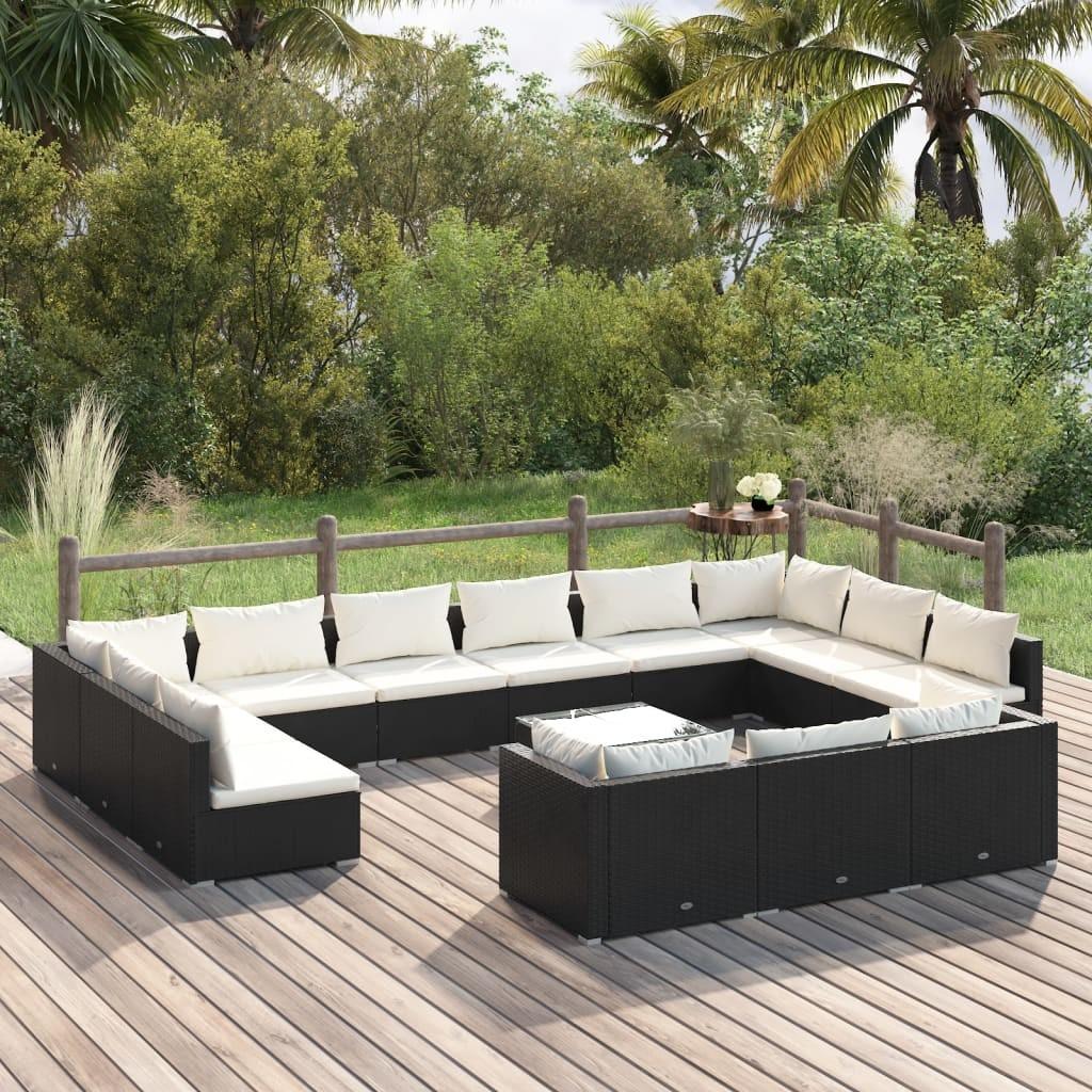 Loungesæt til haven 14 dele med hynder polyrattan sort
