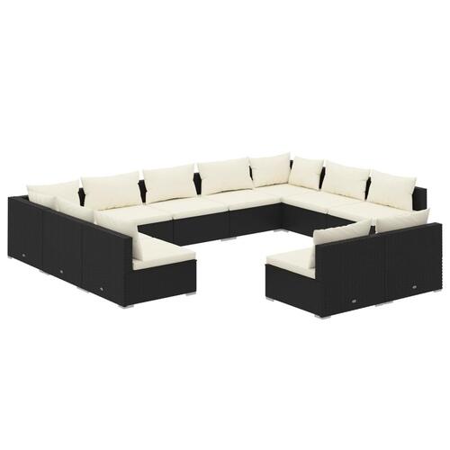 Loungesæt til haven 11 dele med hynder polyrattan sort