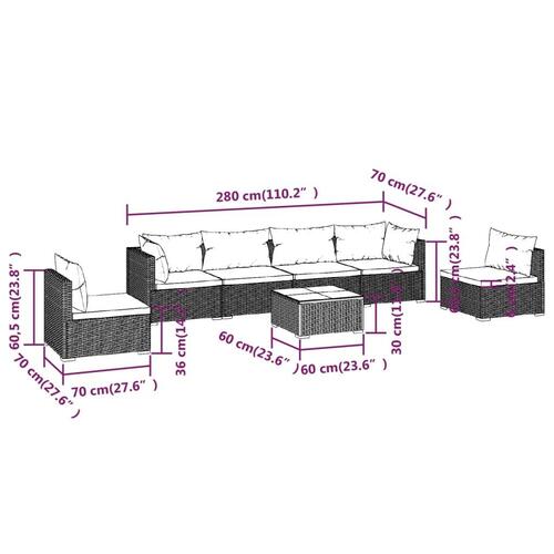 Loungesæt til haven 7 dele med hynder polyrattan sort