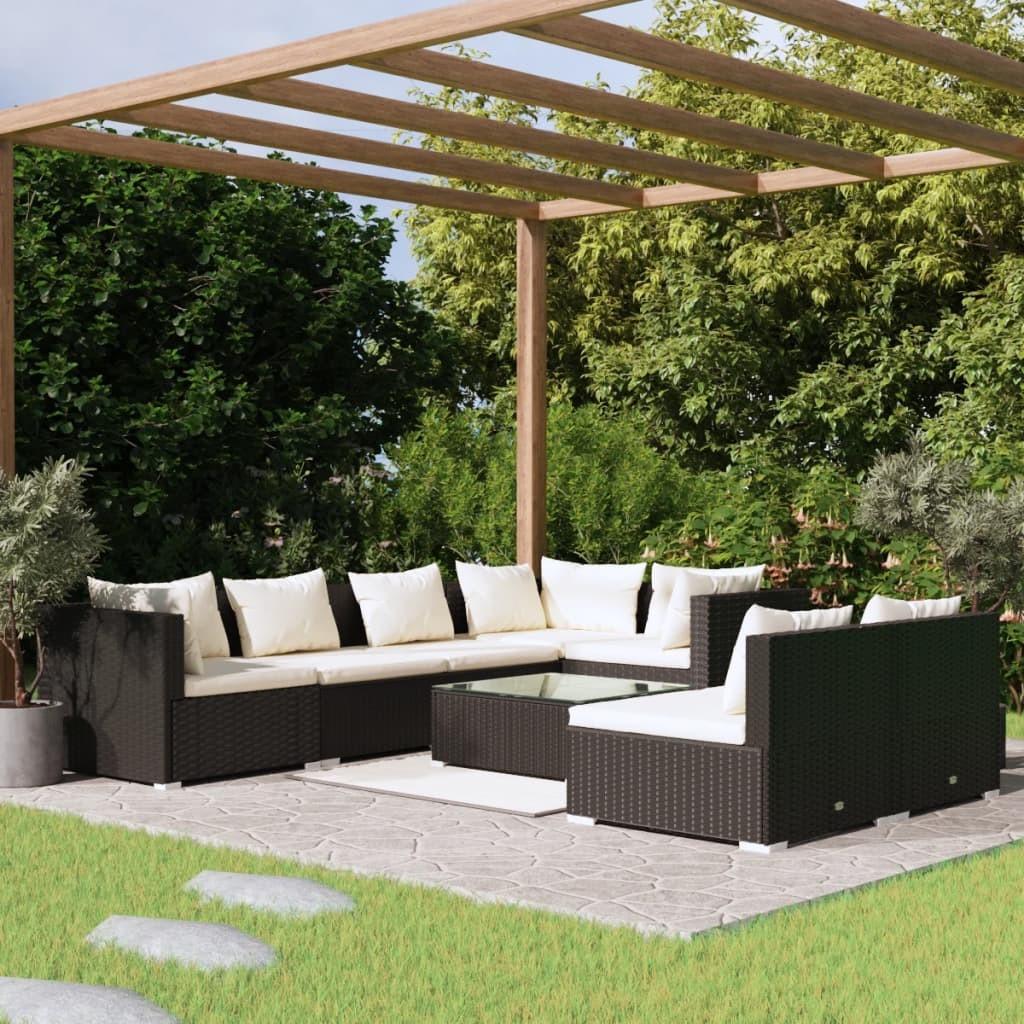 Loungesæt til haven 8 dele med hynder polyrattan sort
