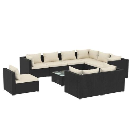 Loungesæt til haven 10 dele med hynder polyrattan sort