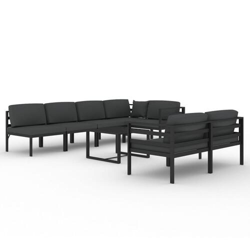Loungesæt til haven 8 dele med hynder aluminium antracitgrå