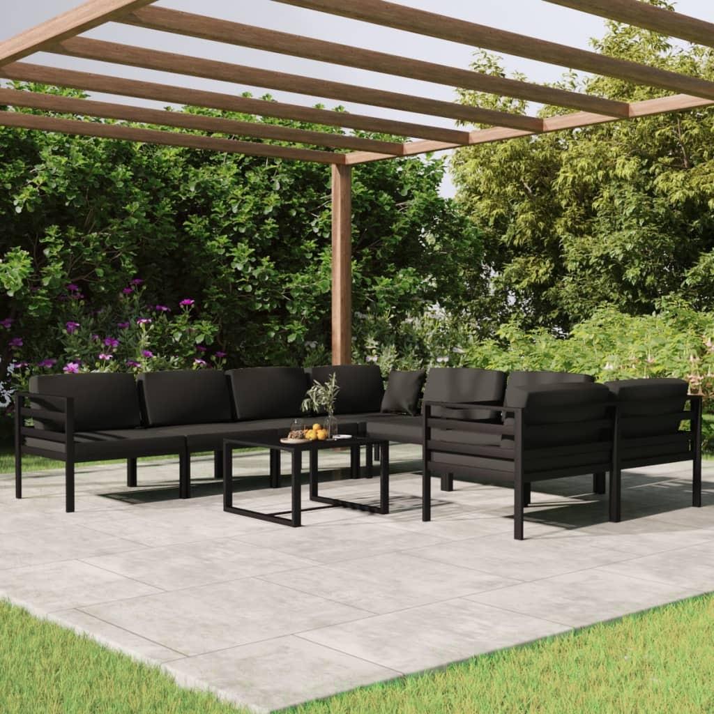 Loungesæt til haven 9 dele med hynder aluminium antracitgrå