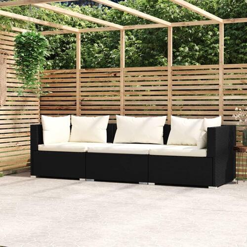 3-personers sofa med hynder polyrattan sort
