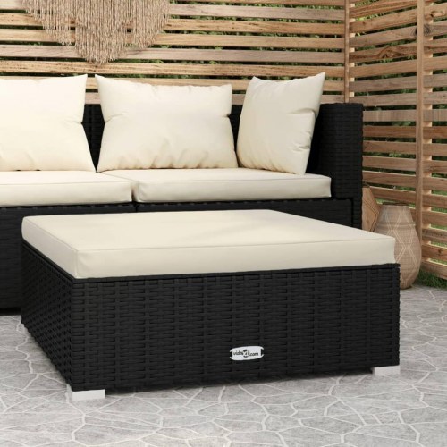 Udendørs fodskammel med hynde 70 × 70 × 30 cm - polyrattan, sort
