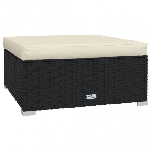 Udendørs fodskammel med hynde 70 × 70 × 30 cm - polyrattan, sort