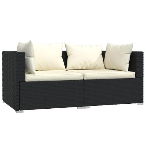 Loungesæt til haven 3 dele med hynder polyrattan sort