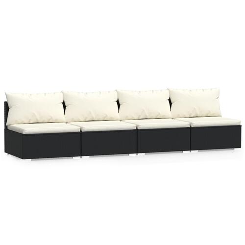 4-personers sofa med hynder polyrattan sort