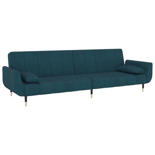2-personers sovesofa med 2 puder fløjl blå
