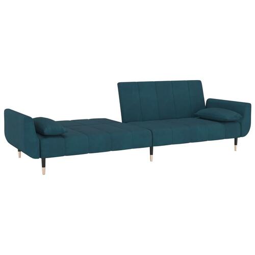 2-personers sovesofa med 2 puder fløjl blå