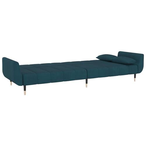 2-personers sovesofa med 2 puder fløjl blå