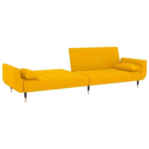 2-personers sovesofa med 2 puder fløjl gul