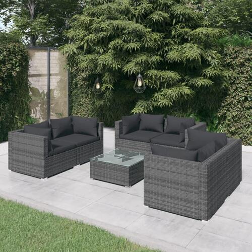 Loungesæt til haven 7 dele med hynder polyrattan grå