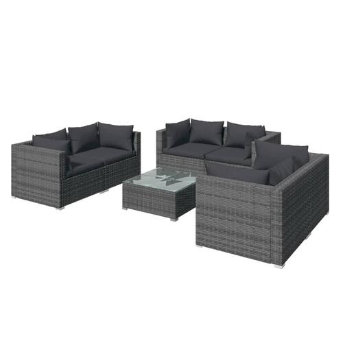 Loungesæt til haven 7 dele med hynder polyrattan grå