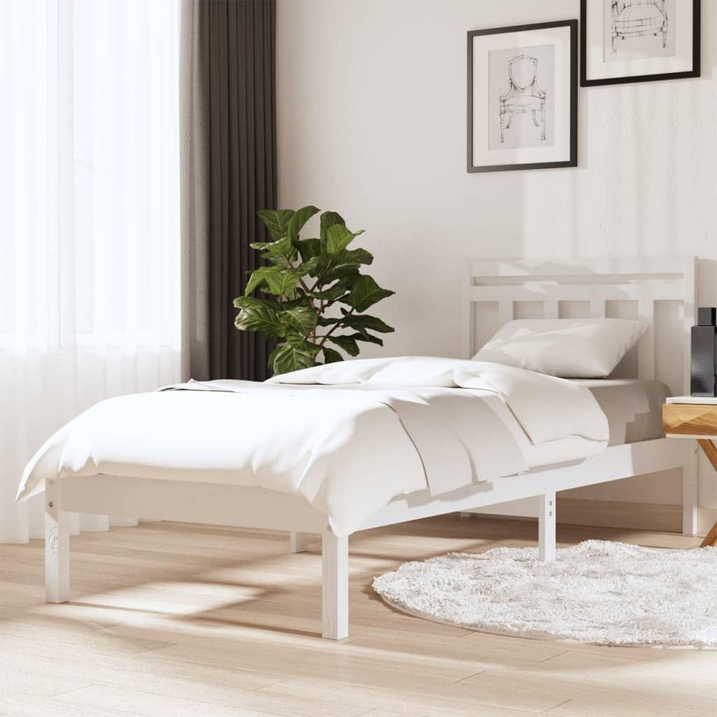 Sengeramme 90x190 cm Single massivt træ hvid