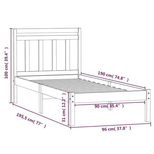 Sengeramme 90x190 cm Single massivt træ hvid
