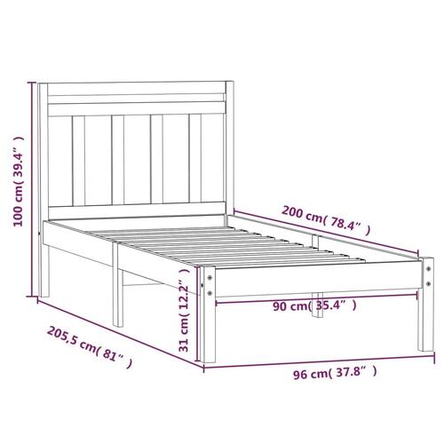 Sengeramme 90x200 cm massivt fyrretræ hvid
