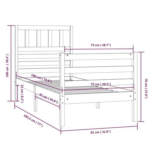 Sengeramme 75x190 cm Small Single massivt træ