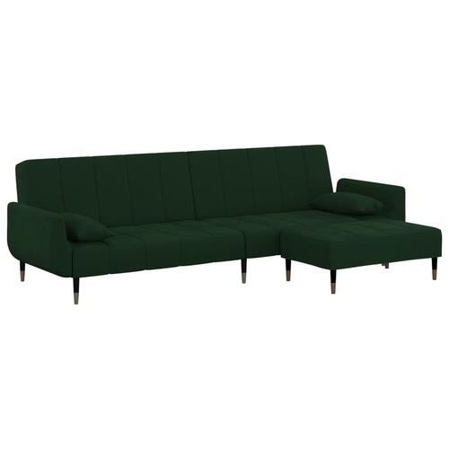 2-personers sovesofa med skammel og 2 puder fløjl mørkegrøn