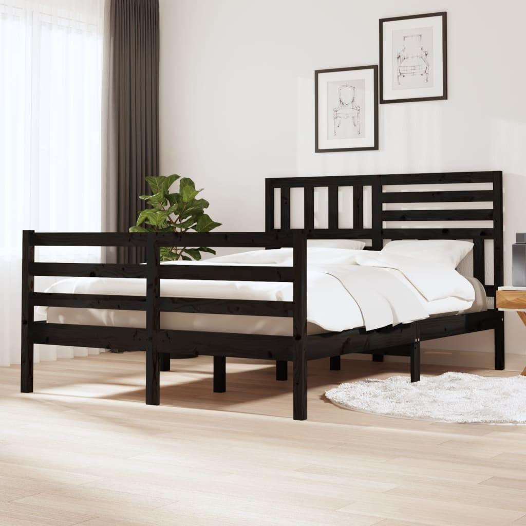 Sengeramme 160x200 cm massivt træ sort