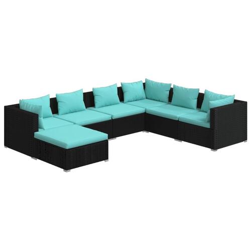 Loungesæt til haven 7 dele med hynder polyrattan sort