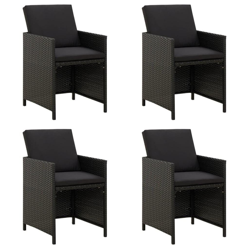 Havestole med hynder 4 stk. polyrattan sort
