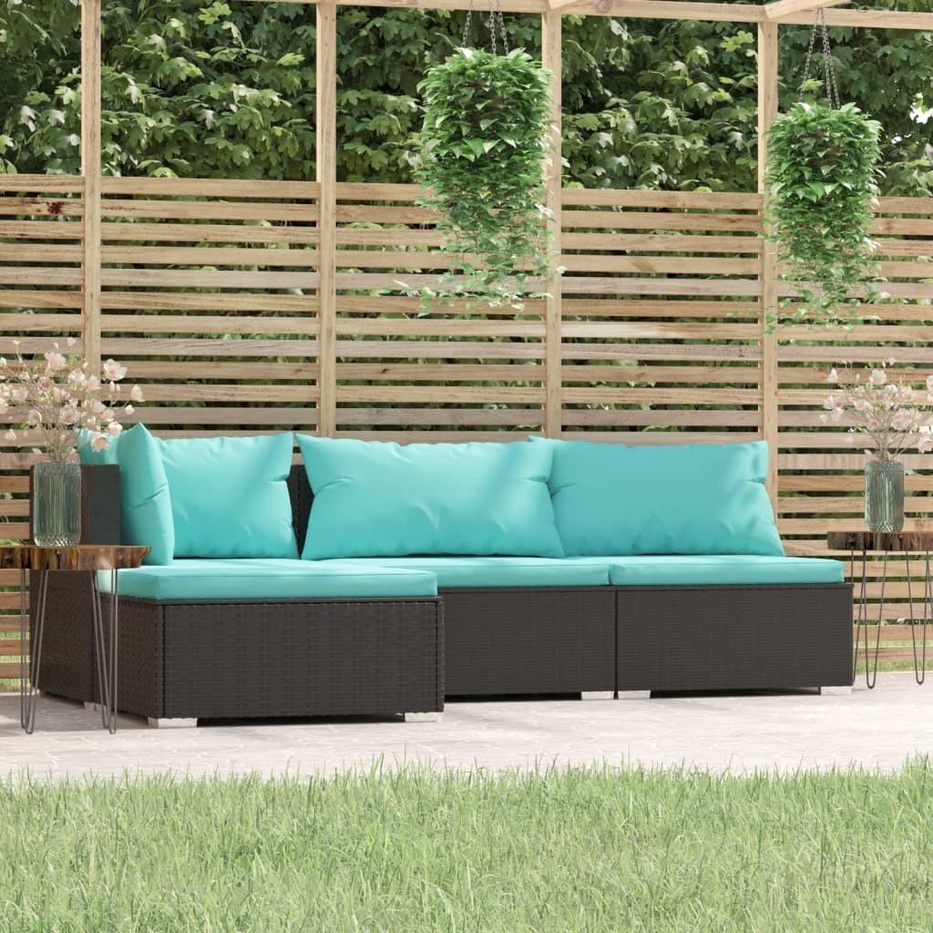Loungesæt til haven 4 dele med hynder polyrattan sort