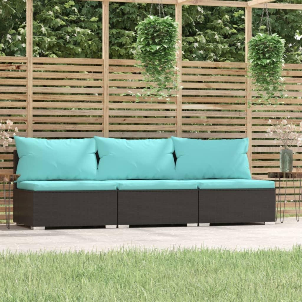 3-personers sofa med hynder polyrattan sort billede