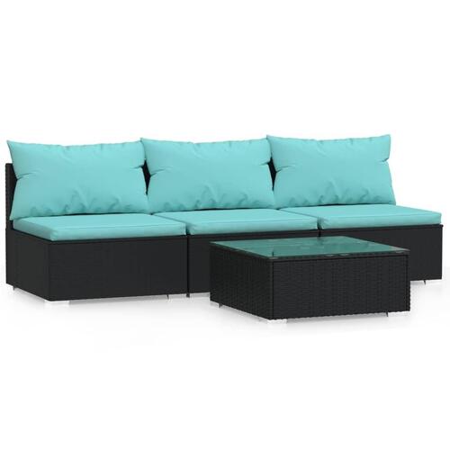 Loungesæt til haven 4 dele med hynder polyrattan sort