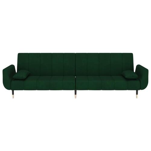 2-personers sovesofa med 2 puder fløjl mørkegrøn