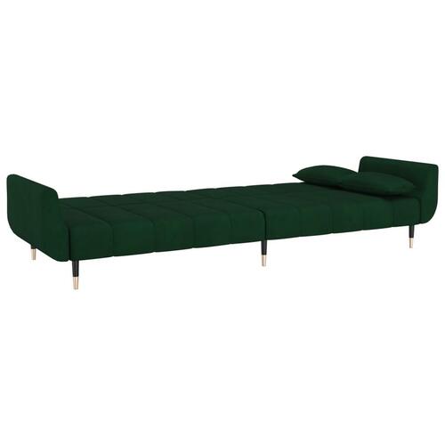 2-personers sovesofa med 2 puder fløjl mørkegrøn