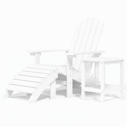 Adirondack-stol med fodskammel og bord HDPE hvid
