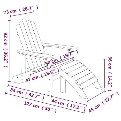 Adirondack-stol med fodskammel og bord HDPE hvid