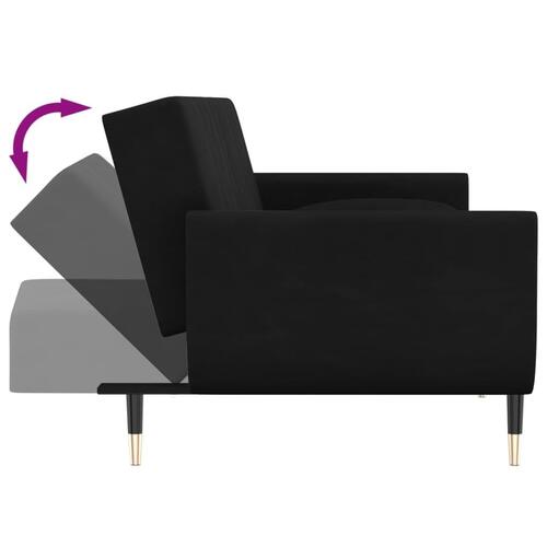 2-personers sovesofa med 2 puder fløjl sort