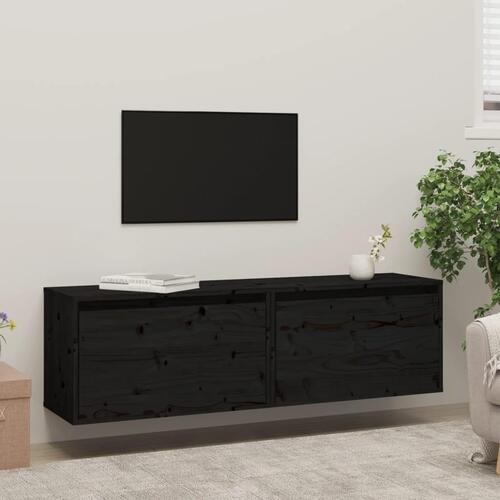 Vægskabe 2 stk. 60x30x35 cm massivt fyrretræ sort