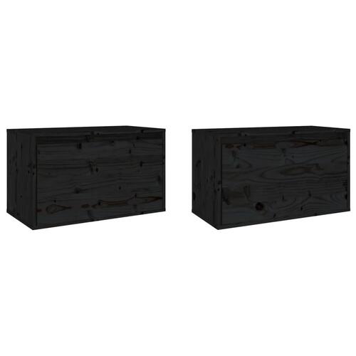 Vægskabe 2 stk. 60x30x35 cm massivt fyrretræ sort