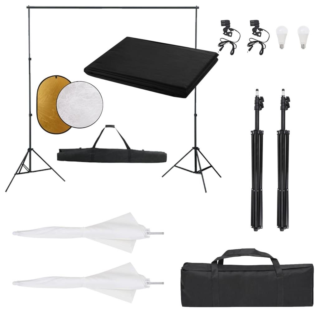 Fotostudiesæt med lampesæt + baggrund og reflektor