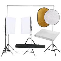 Fotostudiesæt med lampesæt + baggrund og reflektor