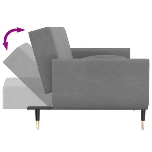 2-personers sovesofa med 2 puder fløjl lysegrå
