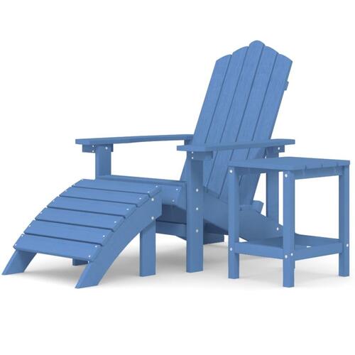 Adirondack-stol med fodskammel og bord HDPE blå