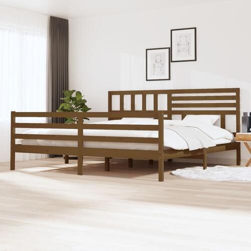 Sengeramme 200x200 cm massivt træ gyldenbrun