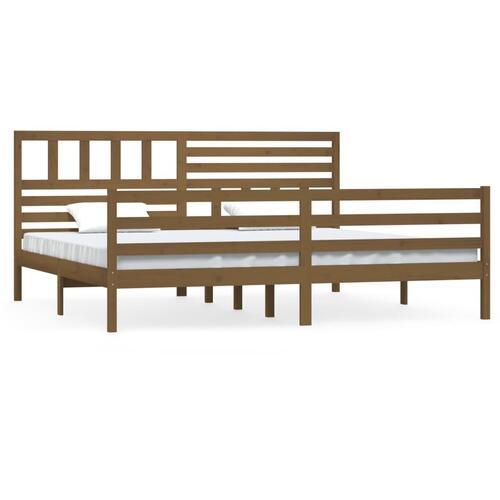 Sengeramme 200x200 cm massivt træ gyldenbrun