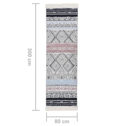 Gulvtæppe 80x300 cm bomuld lyserød og blå