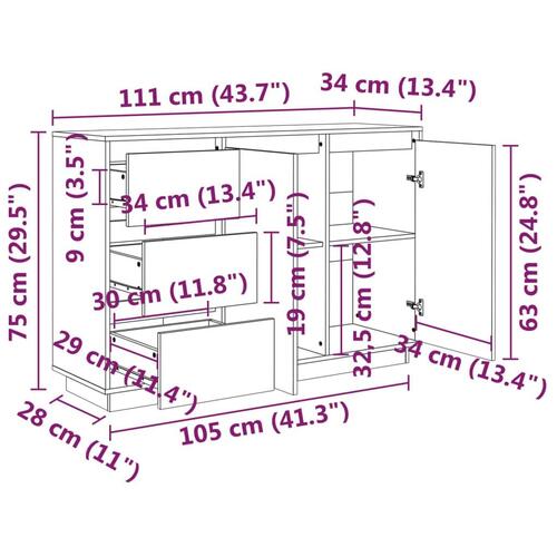 Skænk 111x34x75 cm massivt fyrretræ grå