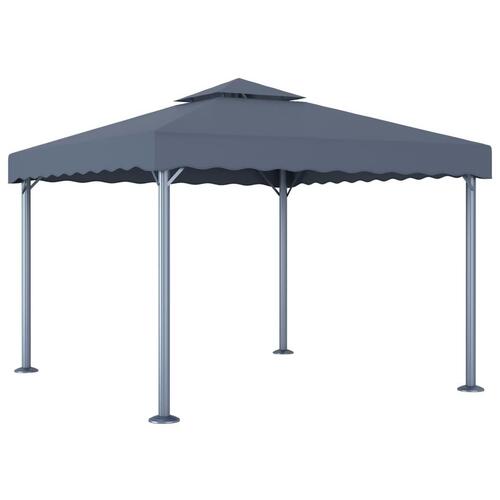 Pavillon med LED-lyskæder 300x300 cm aluminium antracitgrå