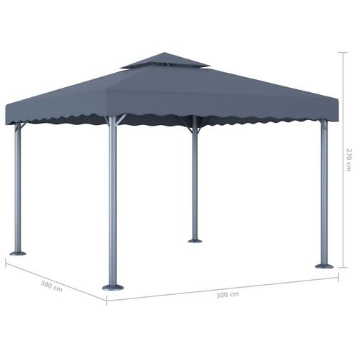 Pavillon med LED-lyskæder 300x300 cm aluminium antracitgrå