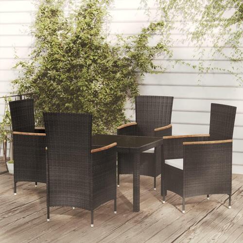 Udendørs spisebordssæt 5 dele med hynder polyrattan sort