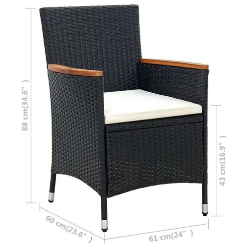 Udendørs spisebordssæt 5 dele med hynder polyrattan sort